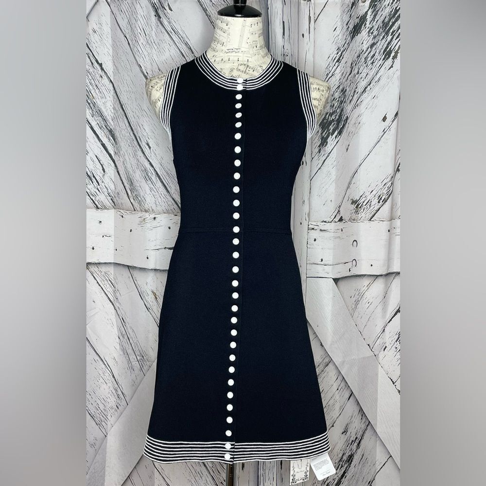 NWT MISS ROSIER Classic Black Sleeveless Button-Front Dress